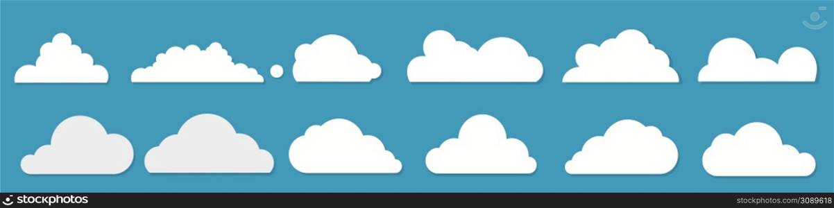 White clouds set on blue background. Vector illustration. White clouds set on blue background. Vector
