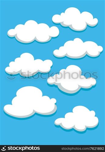White clouds set on blue sky. Vector illustration