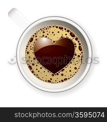 White coffee cup with love heart in bubbles