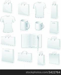 white collection of shopping bags, football jersey, cup, book