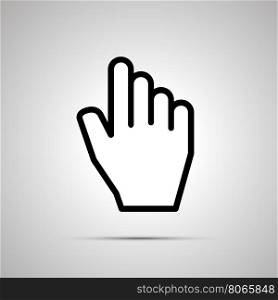 White computer cursor in hand shape, simple icon with shadow