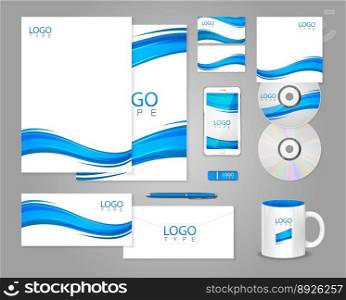White corporate identity template with blue waves vector image