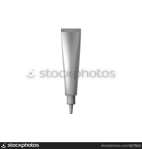 White cosmetic tube with long nozzle on a white background. White cosmetic tube with long nozzle