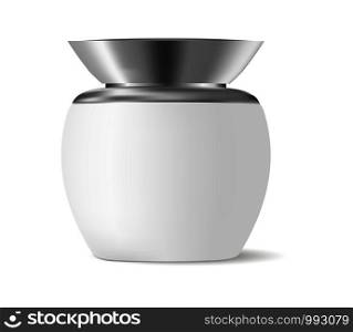 White cosmetics cream jar mockup template. Vector illusrtation of realistic container. EPS 10.. White cosmetics cream jar mockup template. Vector