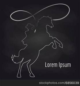 White cowboy silhouette on chalkboard poster. White cowboy silhouette with horse on chalkboard background, vector poster