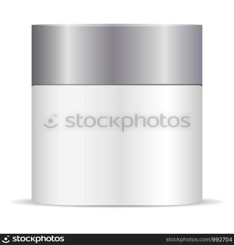 White cream jar mockup illustration. Beauty cosmetic product packaging container. Vector template with cap.. White cream jar mockup. Beauty cosmetic container
