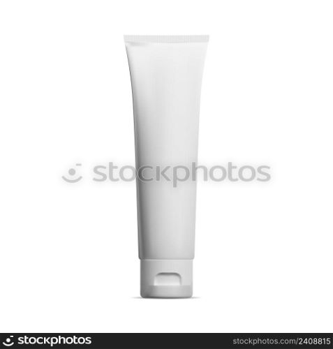 White cream tube. Tooth paste tube blank mock up. Beauty product packaging, face or hand cream realistic illustration. Facial moisturizer squeeze tube, acne medical product. White cream tube. Tooth paste tube blank mock up