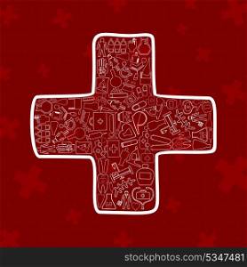 White cross on a red background. A vector illustration