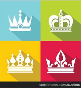 White crown icons on color background. White crown icons on color background. Element for prince or queen. Vector illustration