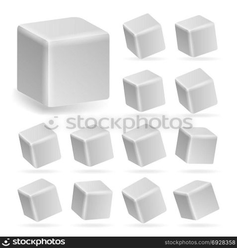 White Cube 3d Set Vector. Perspective Models Of A Cube Isolated On White. White Cube 3d Set Vector. Perspective Models Of A Cube Isolated