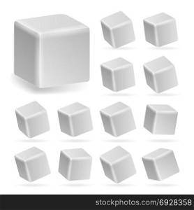 White Cube 3d Set Vector. Perspective Models Of A Cube Isolated On White. White Cube 3d Set Vector. Perspective Models Of A Cube Isolated