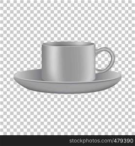 White cup and saucer mockup. Realistic illustration of white cup and saucer vector mockup for web. White cup and saucer mockup, realistic style