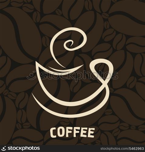White cup of coffee on a brown background. A vector illustration