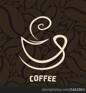 White cup of coffee on a brown background. A vector illustration