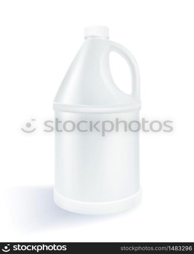 White cylindrical plastic gallon on a white background Used for milk product, alcohol, beverage, oil, water. Realistic file.