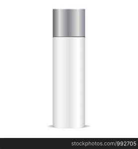 White deodorant can mockup. Vector illustration of plastic or metal container for cosmetic products.. White deodorant can mockup. Plastic container