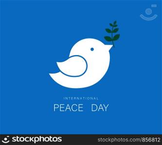 White dove and olive branch on blue sky. International Peace Day. Eps10. White dove and olive branch on blue sky. International Peace Day
