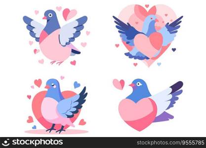 white dove with heart in the wedding concept in UX UI flat style isolated on background