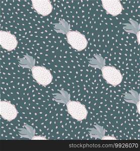 White dragon fruit ornament seamless pattern. Dark pale turquoise dotted background. Perfect for fabric design, textile print, wrapping, cover. Vector illustration.. White dragon fruit ornament seamless pattern. Dark pale turquoise dotted background.