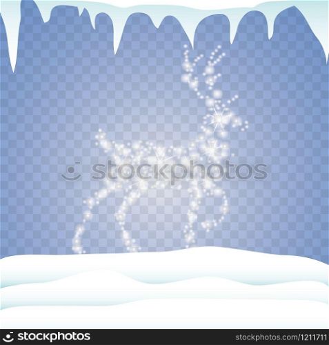 White dust star traces of sparkling particles in the form of a deer and and santa claus, sleigh and snow and icicles isolated on a transparent background. Magic concept. Christmas. New Year. White dust star traces of sparkling particles in the form of a deer and and santa claus, sleigh and snow and icicles isolated on a transparent background. Magic concept. Christmas. New Year.