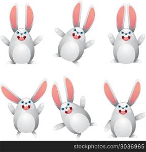 White egg bunny. Set of cute white egg shaped bunnies on white background.