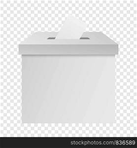 White election box mockup. Realistic illustration of white election box vector mockup for on transparent background. White election box mockup, realistic style
