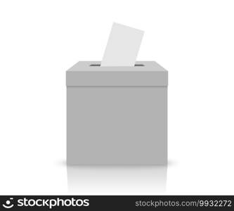 White election box with voting paper in hole. ballot c&aign mockup. White election box