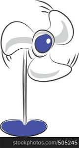 White electric fan on a blue stand vector illustration on white background.