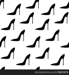 White elegant fashilonable high heeled women shoes on black background. Seamless pattern. Vector illustration