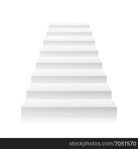 White Empty Staircase Vector. Steps. For Business Progress, Achievement, Growth, Career, Success, Development Concept.. White Staircase Vector. 3D Realistic Illustration. Front View Of Clean White Empty Staircase Vector. Success Progress Concept. Isolated