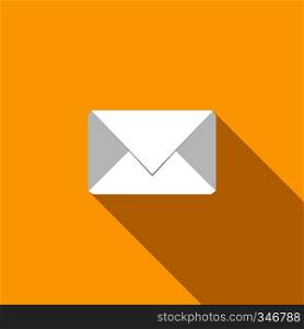 White envelope icon in flat style on a yellow background. White envelope icon, flat style