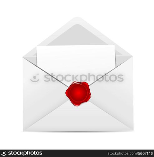 White Envelope Icon with Red Wax Seal Vector Illustration.