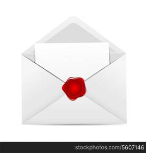 White Envelope Icon with Red Wax Seal Vector Illustration.