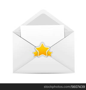 White Envelope Icon with Star Vector Illustration