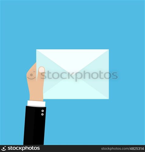 White envelope letter with counter notification, postman hand