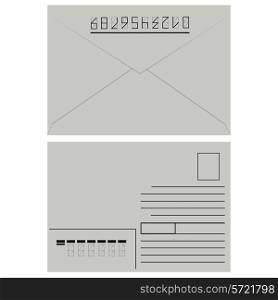 White envelope with stamp. Vector illustration.