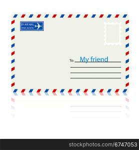 White envelope with stamp. Vector illustration.