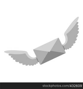 White envelope with two wings icon flat isolated on white background vector illustration. White envelope with two wings icon isolated