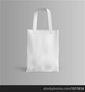 White fabric cloth bag on grey background, vector illustration