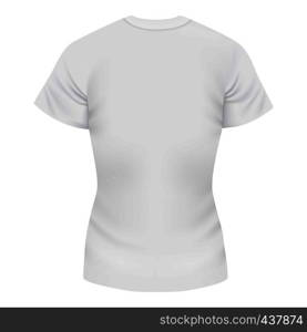White female tshirt mockup. Realistic illustration of white female tshirt vector mockup for web. White female tshirt mockup, realistic style