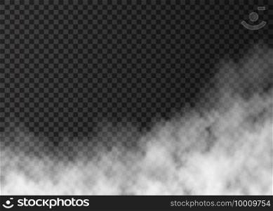 White  fire smoke  isolated on transparent background.  Steam special effect.  Realistic  vector  fog or mist texture . 