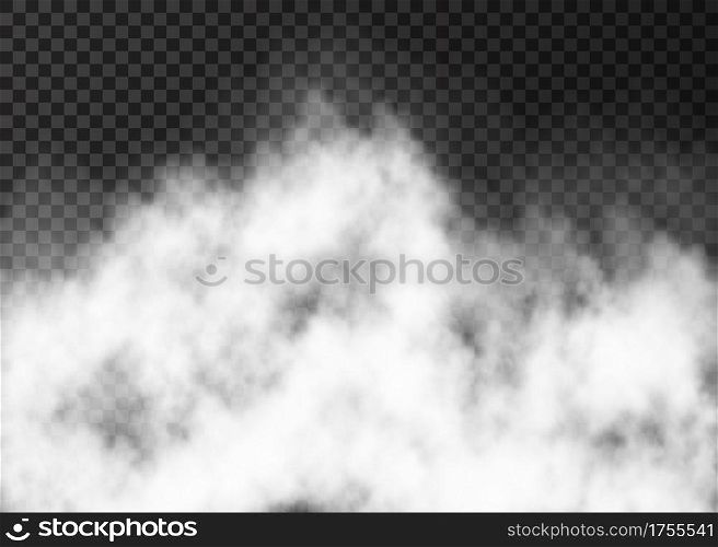 White fire smoke or fog isolated on transparent background. Steam special effect. Realistic vector mist texture.