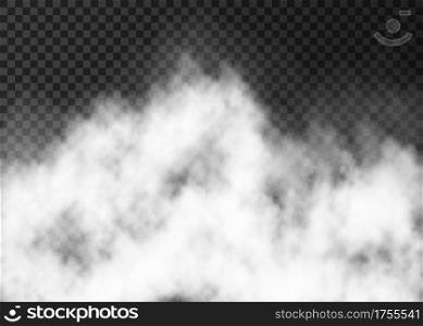 White fire smoke or fog isolated on transparent background. Steam special effect. Realistic vector mist texture.