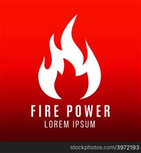 White flame of fire logo design on bright background. Fire power vector illustration. White flame of fire logo design on bright background