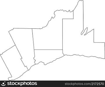 White flat blank vector administrative map of GREATER TORONTO AREA, ONTARIO, CANADA with black border lines of its regions