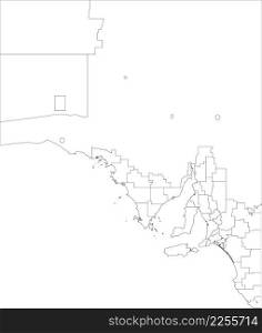 White flat blank vector administrative map of local government areas of the Australian state of SOUTH AUSTRALIA with black border lines of its areas