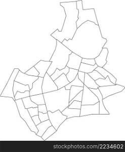 White flat blank vector administrative map of NIJMEGEN, NETHERLANDS with black border lines of its neighborhoods