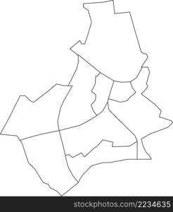 White flat blank vector administrative map of NIJMEGEN, NETHERLANDS with black border lines of its districts