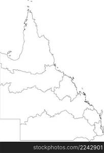 White flat blank vector administrative map of regions of the Australian state of QUEENSLAND, AUSTRALIA with black border lines of its regions