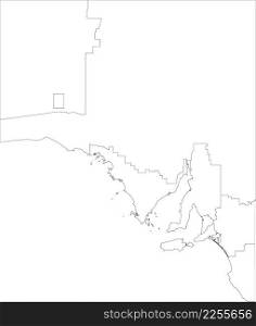 White flat blank vector administrative map of regions of the Australian state of SOUTH AUSTRALIA with black border lines of its regions